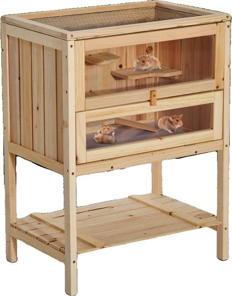 Cage pour hamster en bois 60x40x80 cm avec rampe et vue panoramique