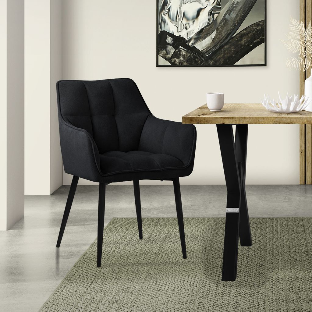 ML-Design Esszimmerstuhl aus Frotteestoff, Schwarz, mit dickem gepolsterter Sitz
