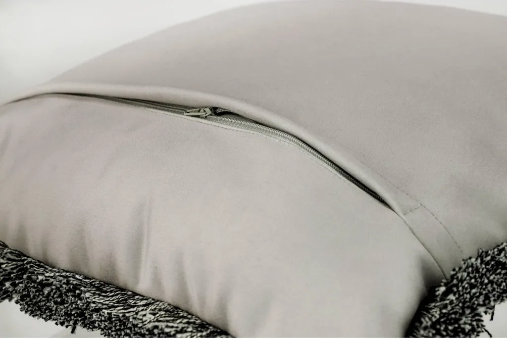 Housse de coussin 45x45 lavable anthracite polyester zippée et franges - 3
