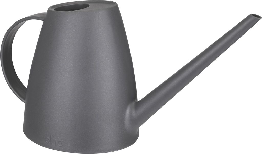 A gray watering can is shown against a white background.