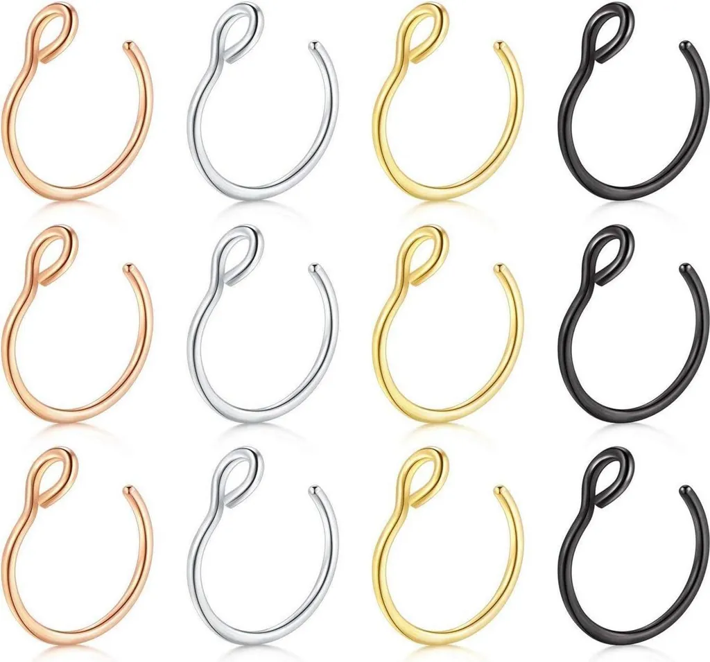 Set 12 Fake Nose Ring 8mm 20G Acciaio Chirurgico 3 Colori Fashion