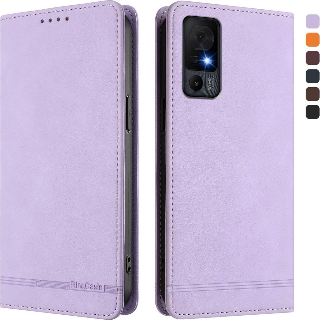 Hülle für TCL 40 XL, Retro Kunstleder Ständer Klapphülle mit Kartenfächer und Magnetische Violett