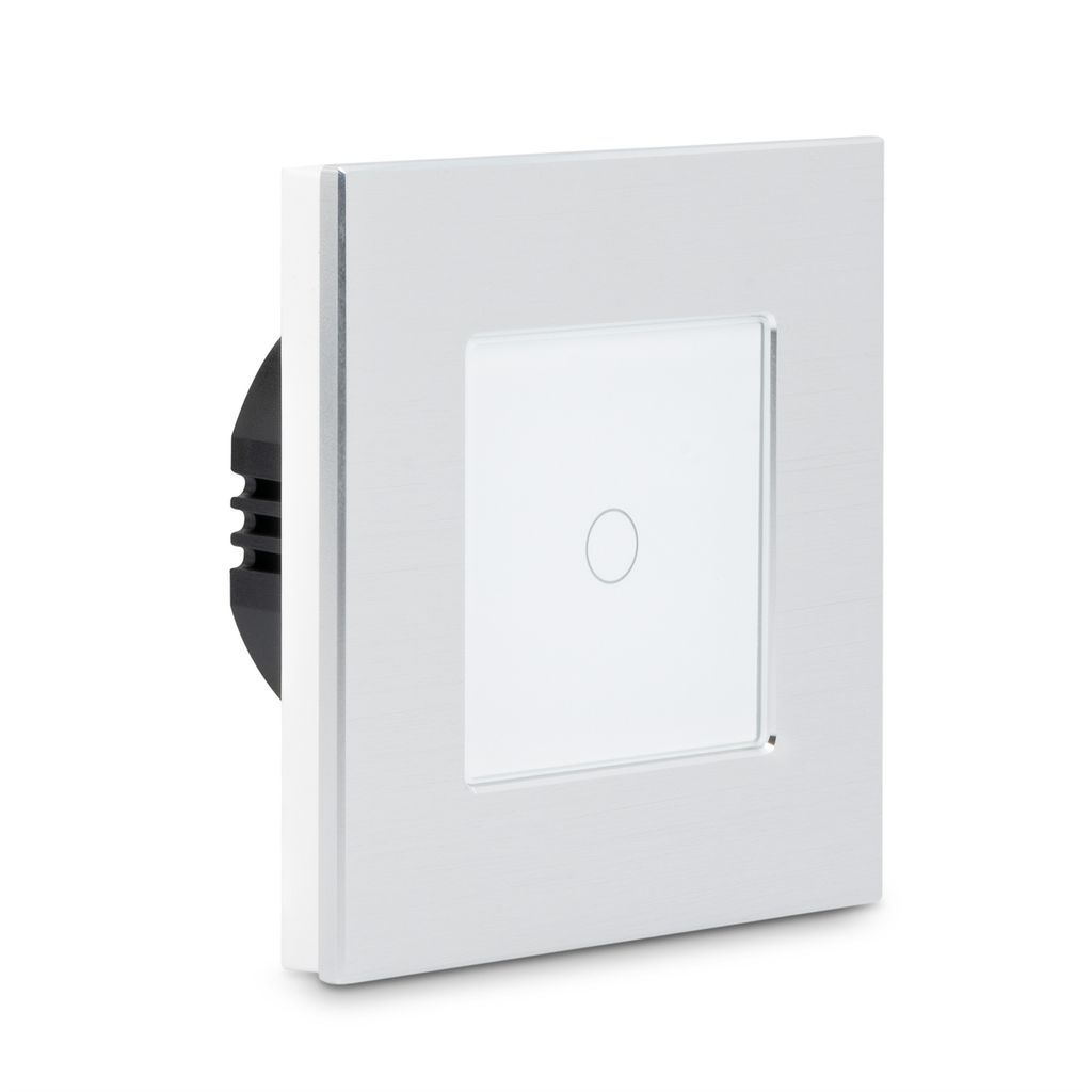 Navaris Touch Lichtschalter Wandschalter - mit Montagematerial Glas Panel und Status-LED - Licht Schalter innen außen - Einbauschalter Silber-Weiß