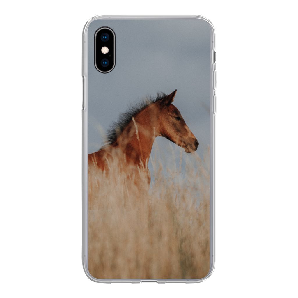MuchoWow Handyhülle Schutzhülle Hülle für iPhone Xs Pferd - Luft - Gras Silikon Softcase Handy Hülle - Handytasche