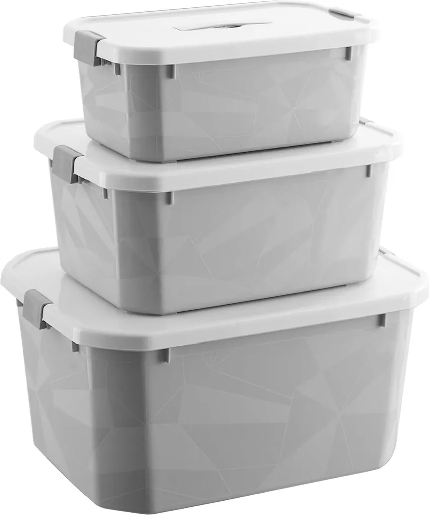 Lot de 3 boîtes de rangement 6L 11L 22L en plastique avec couvercle gris