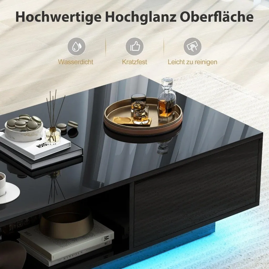 Table basse noire LED pour soirée cinéma avec rangement et télécommande - 5