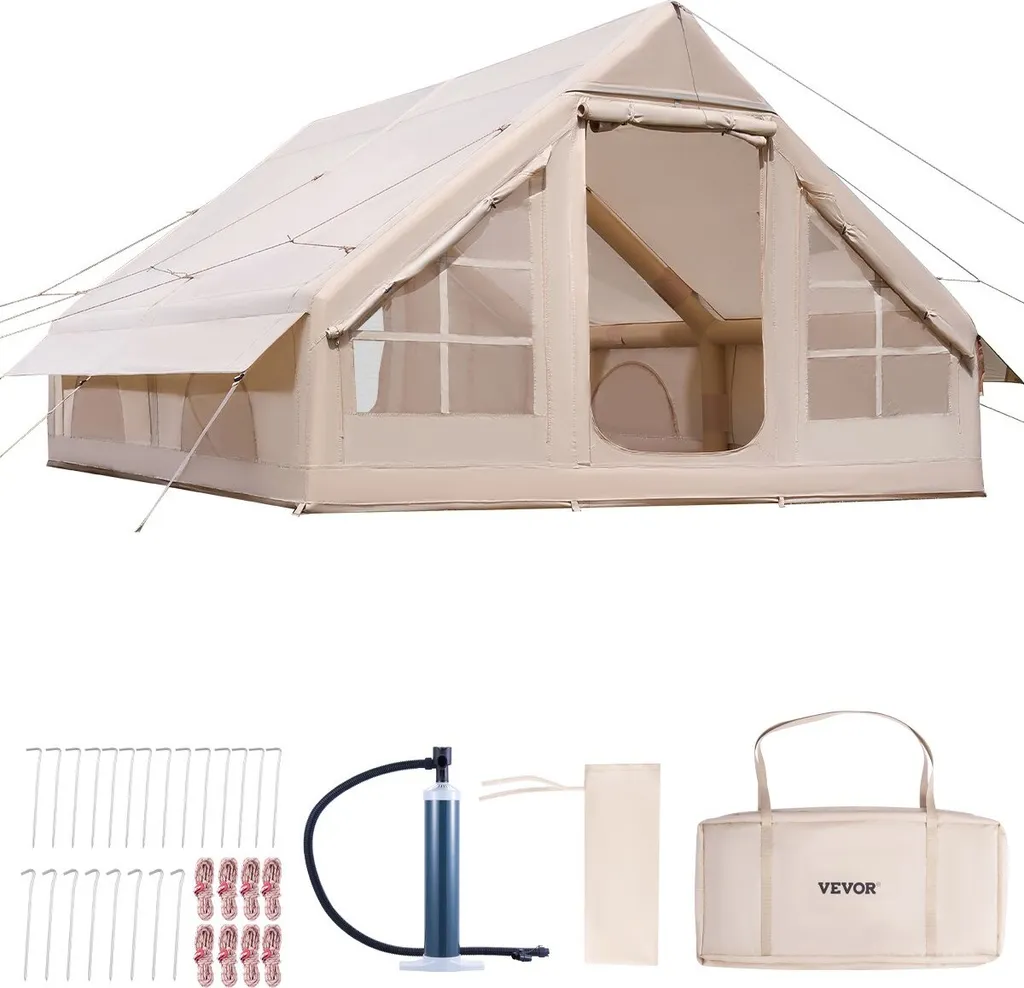 Grande tente gonflable 4x3m avec 4 fenêtres filet et pompe manuelle
