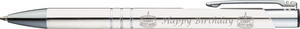 5 Kugelschreiber mit Gravur "Happy Birthday" / aus Metall / Farbe: weiß