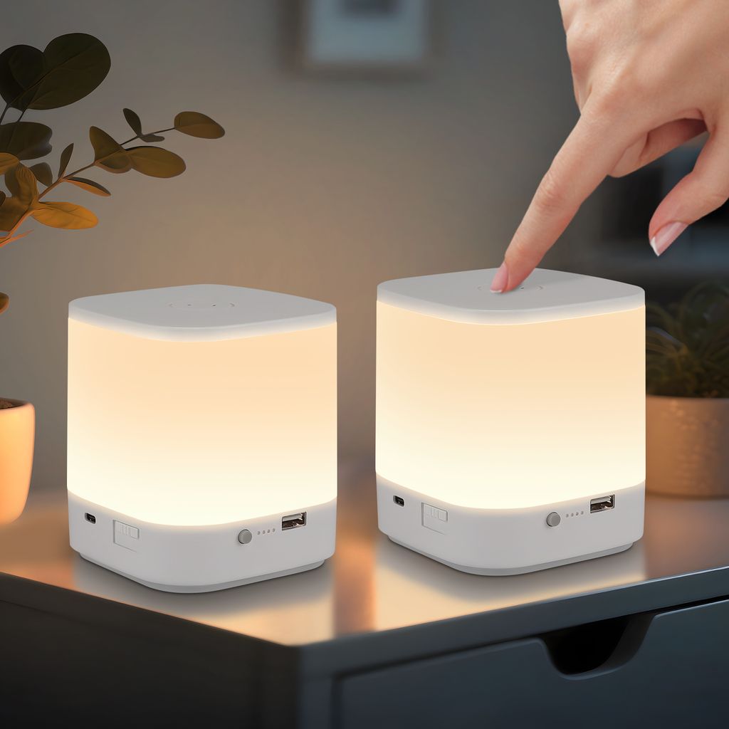 ZMH LED Nachtlicht 2ER Touch Dimmbar Tischlampe Akku 1800mAH USB Aufladbar Weiß Nachttischlampe Kabellos mit 3 Farbtemperaturen Timing Funktion
