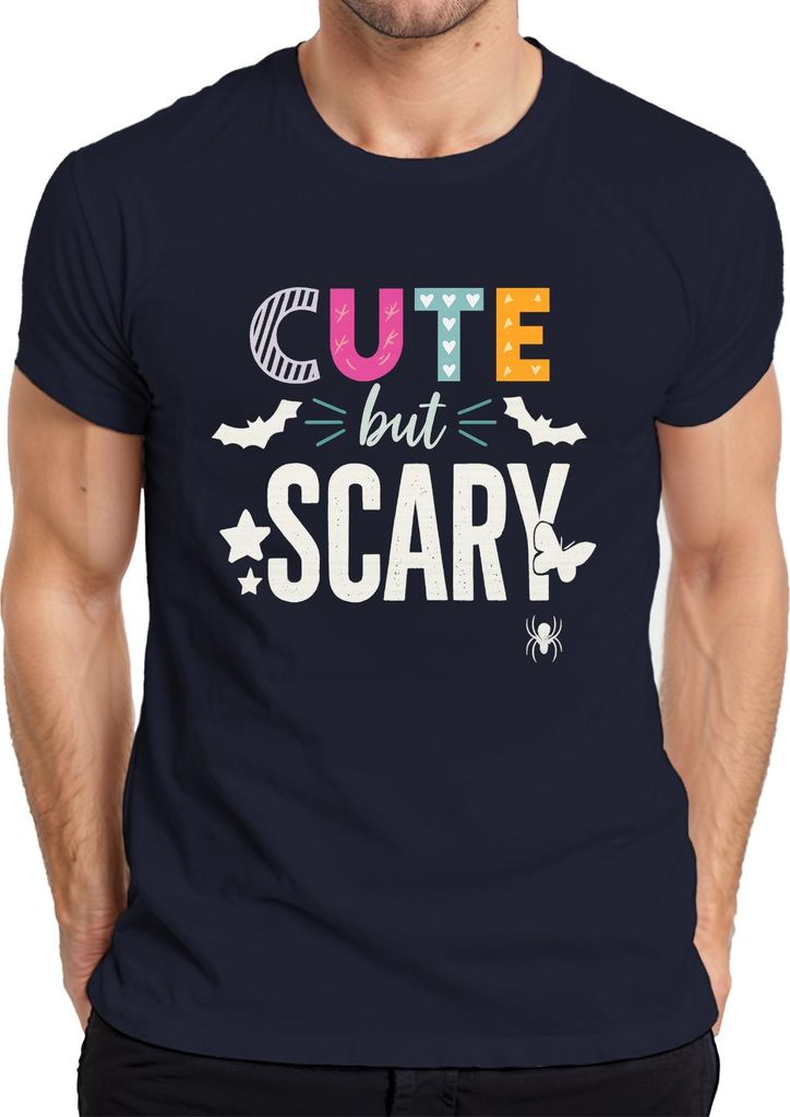 Cute but Scary Halloween Süß gruselig Mädchen Fledermaus Spinne Herren T-Shirt, Navy, M