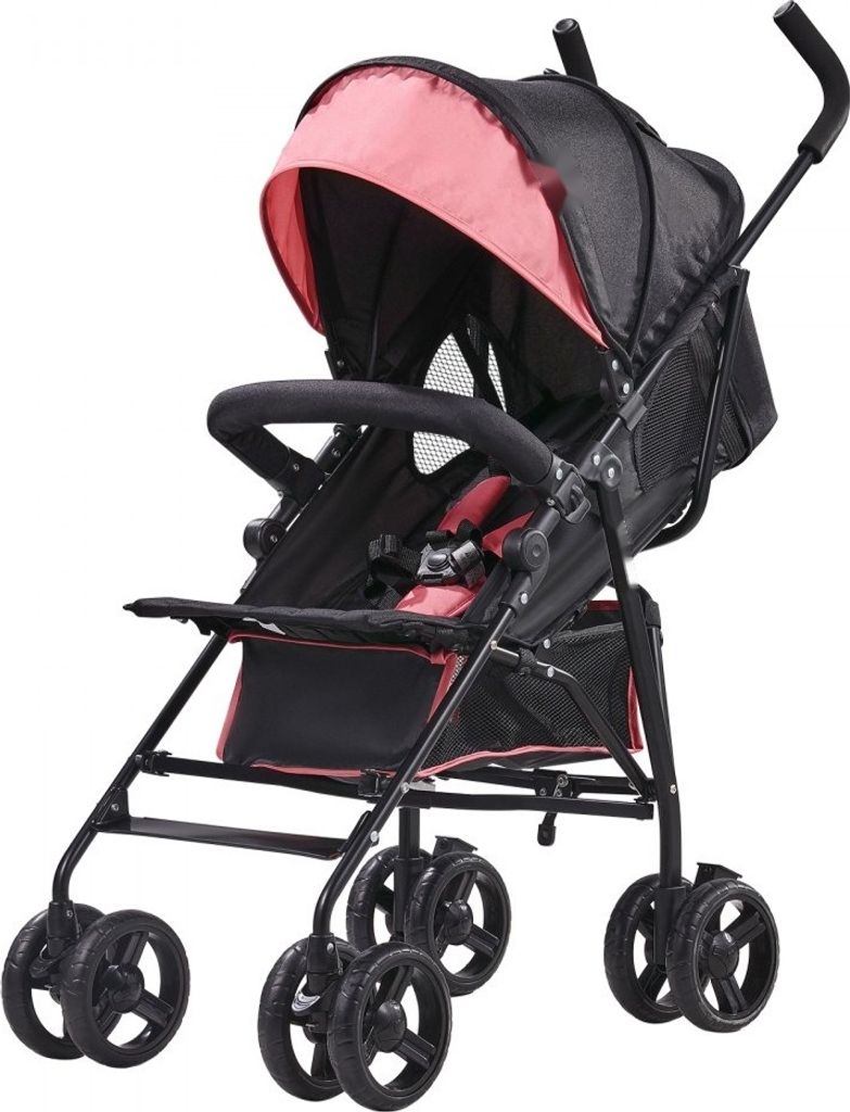 Kinderwagen Kinderbuggy Reisebuggy - verstellbare Rückenlehne - Schwarz/Rosa - leichter und kompakter Buggy für Babys und Kleinkinder - faltbar u...