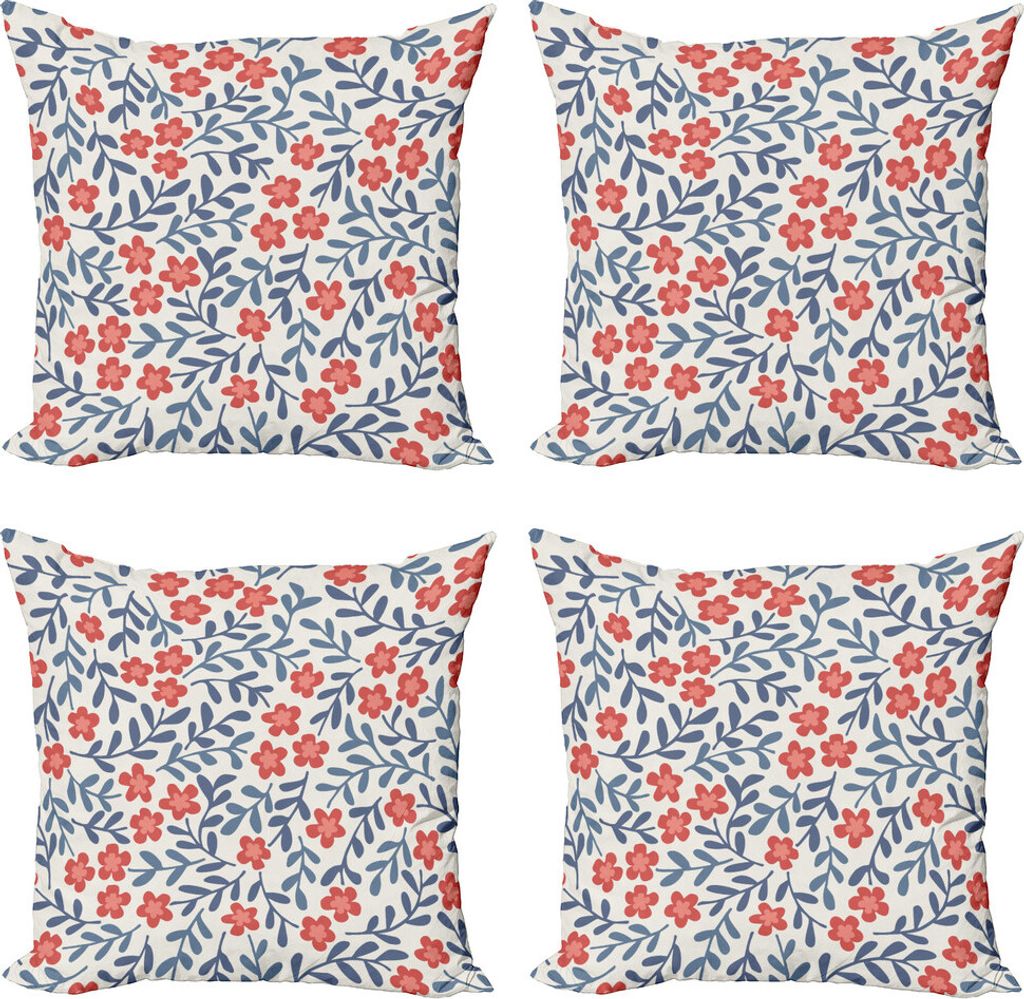 ABAKUHAUS Blumen Kissenbezug Set (4 Stück), Frühling Imagery Jahrgang, Moderner Doppelseitiger Digitaldruck, 50 cm x 50 cm, Cadet Blue Coral Creme
