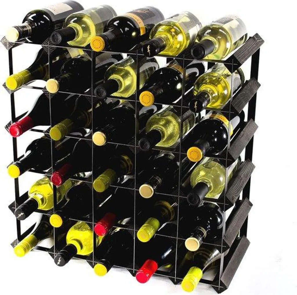 Porte-bouteilles 30 bouteilles noir en bois et métal style classique