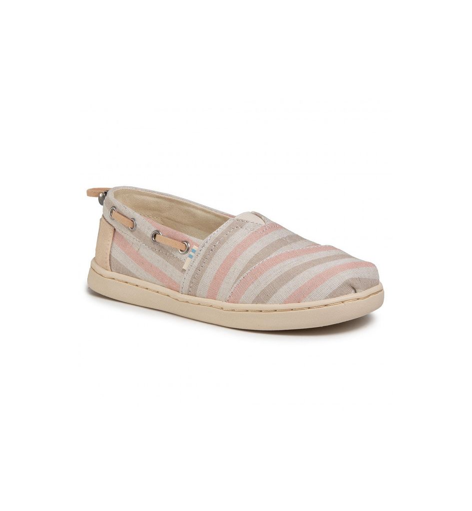 toms youth bimini stripe salmon woven trim synthetic