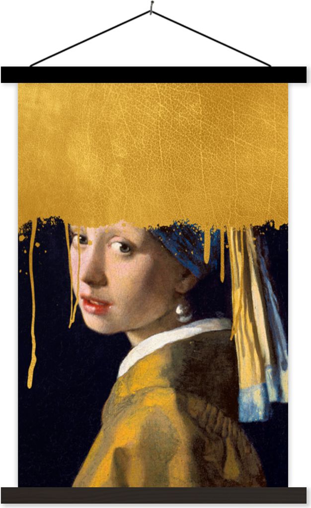 MuchoWow Textilposter Mädchen mit einem Perlenohrring - Gold - Johannes Vermeer 40x60 cm mit schwarzem Rahmen - Wanddekorationen