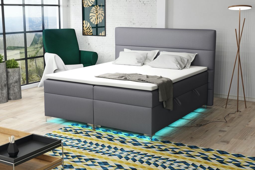 Boxspringbett Schlafzimmerbett CANELA 140x200cm inkl.Bettkasten/ LED
