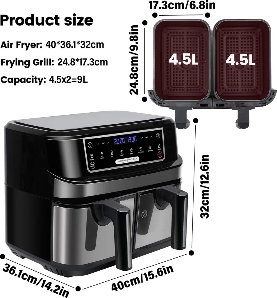 Airfryer Double Compartiment 5512DT - 8 Programmes et Écran Tactile LED - 6