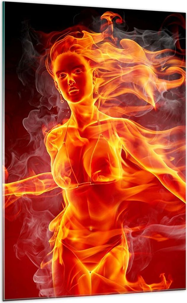 Bilder auf glas - Einteilig - Frau Flammen Illustration - 70x100cm - Glasbilder - Wandbilder - Bilder - Wanddekoration aus Glas - Glas Bilder - Wan...