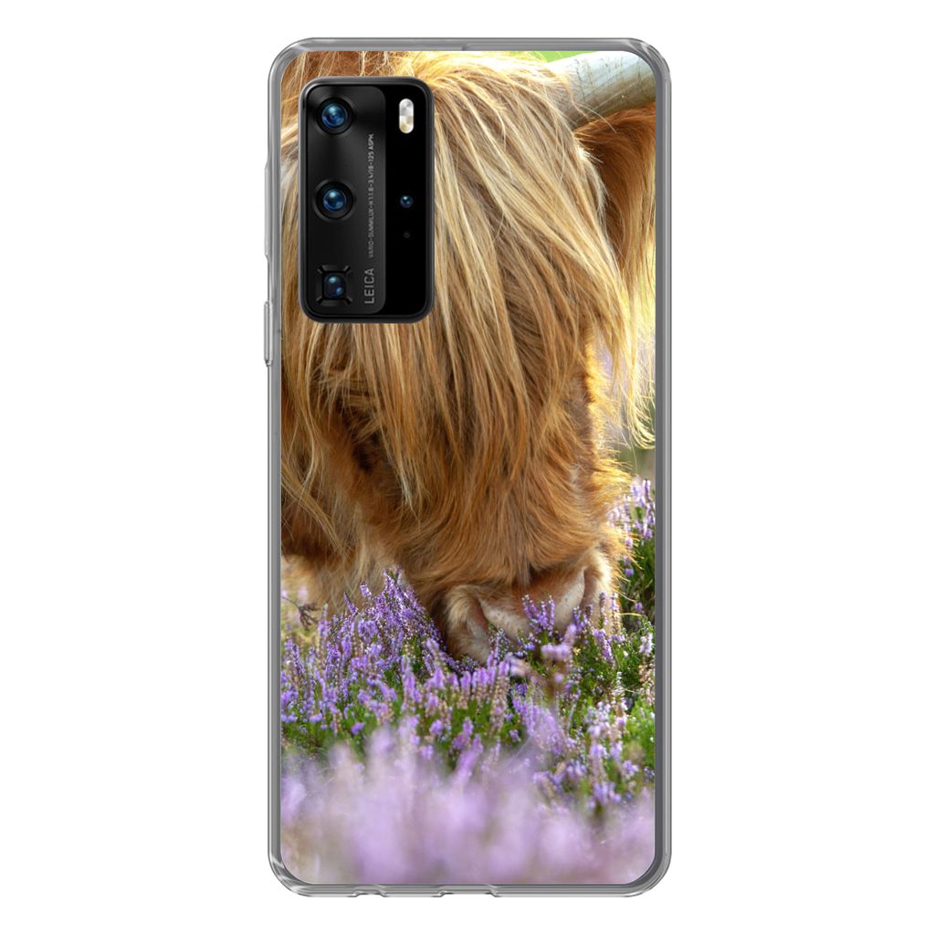 MuchoWow Handyhülle Schutzhülle Hülle für Huawei P40 Pro Schottische Highlander - Gras - Heidekraut - Tiere Silikon Softcase Handy Hülle - S...