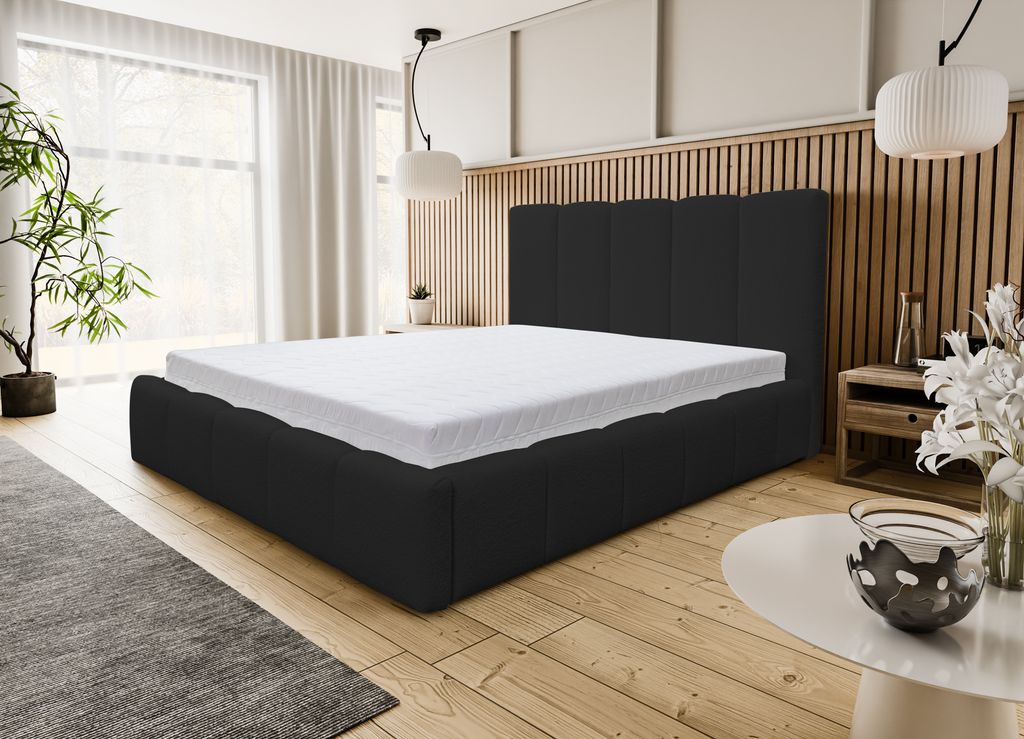 VENASI MARCO Polsterbett 140x200 SCHWARZ mit Bettkasten ohne Matratze Boucle QUELLE 100 Bett