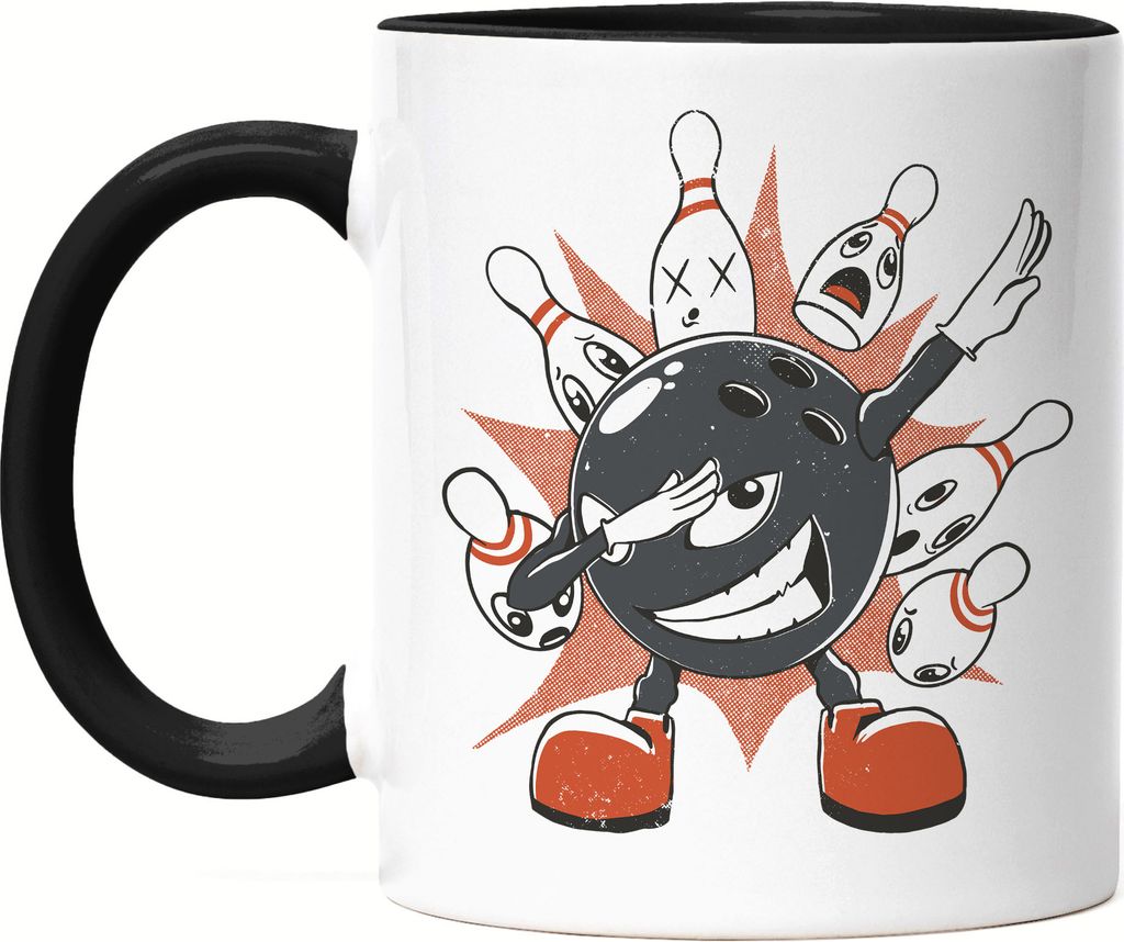 Bowlingball Tasse Schwarz Bowling Bowlingbahn Sport Pins Spiel Kegeln Kegelbahn Kegeln Freizeit Hobbie Strike