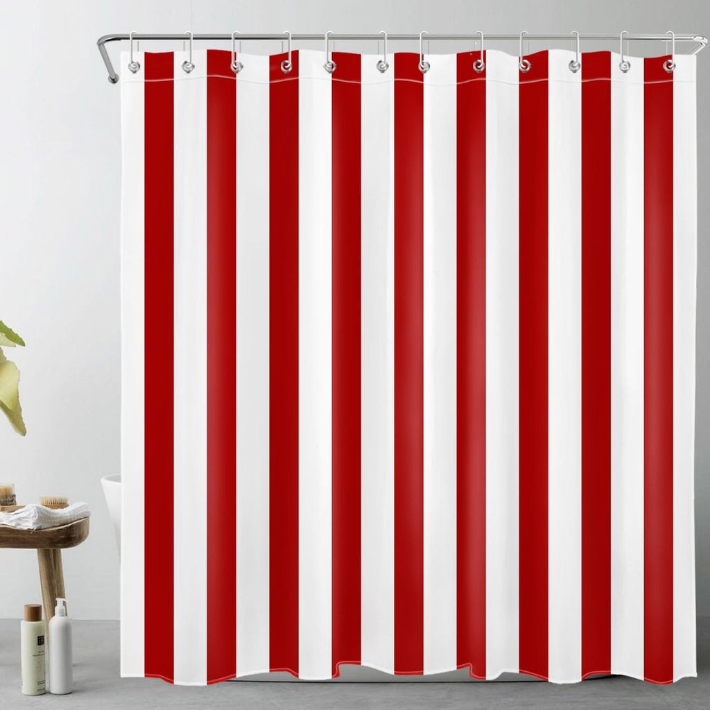 Rot-weiß gestreifter Duschvorhang 180x200cm (BxH) mit geometrischer Struktur, schimmelresistent, wasserdicht, modernes abstraktes Design, extra la...