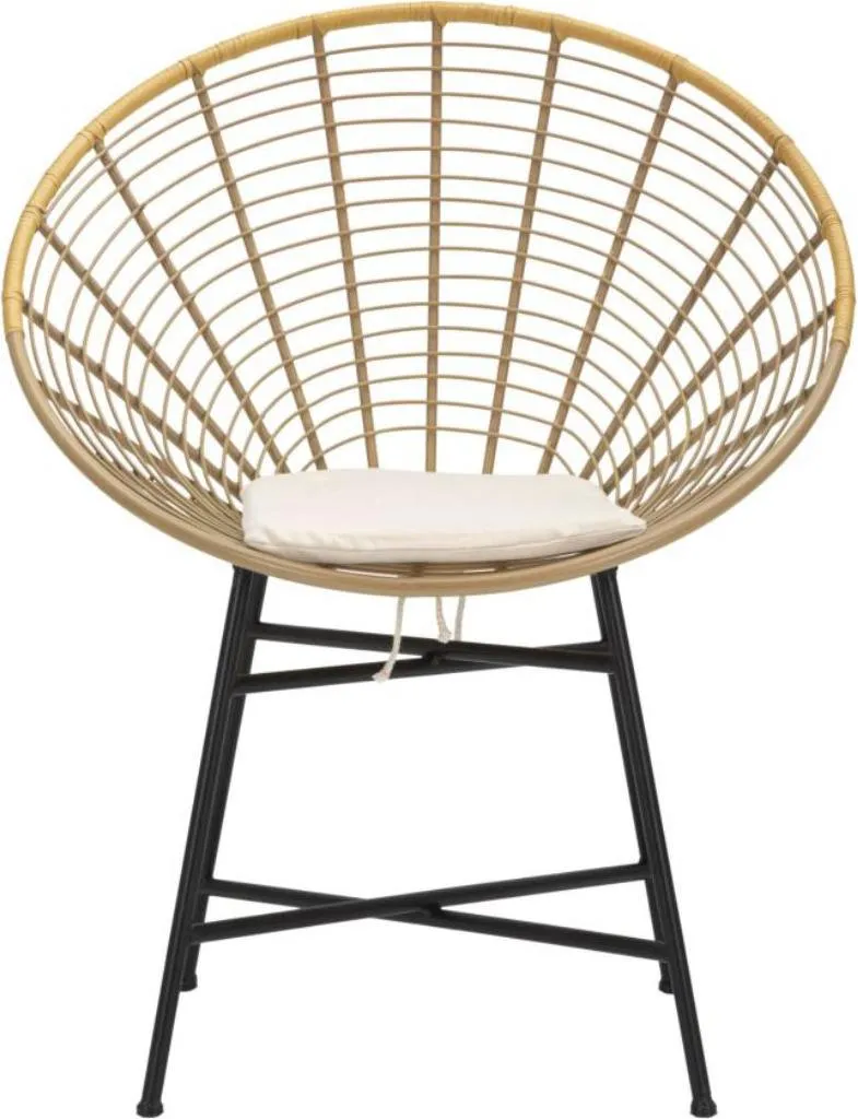 Chaise Boho-Chic Panama pour salon et véranda en rotin, métal et blanc