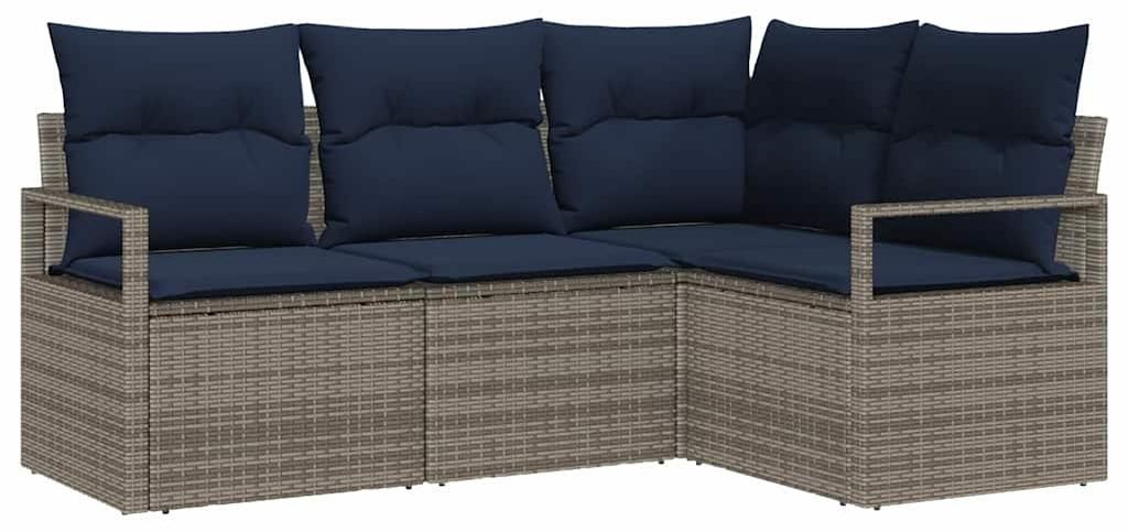 Sofa Set mit Kissen 4 pcs Grau Poly Rattan