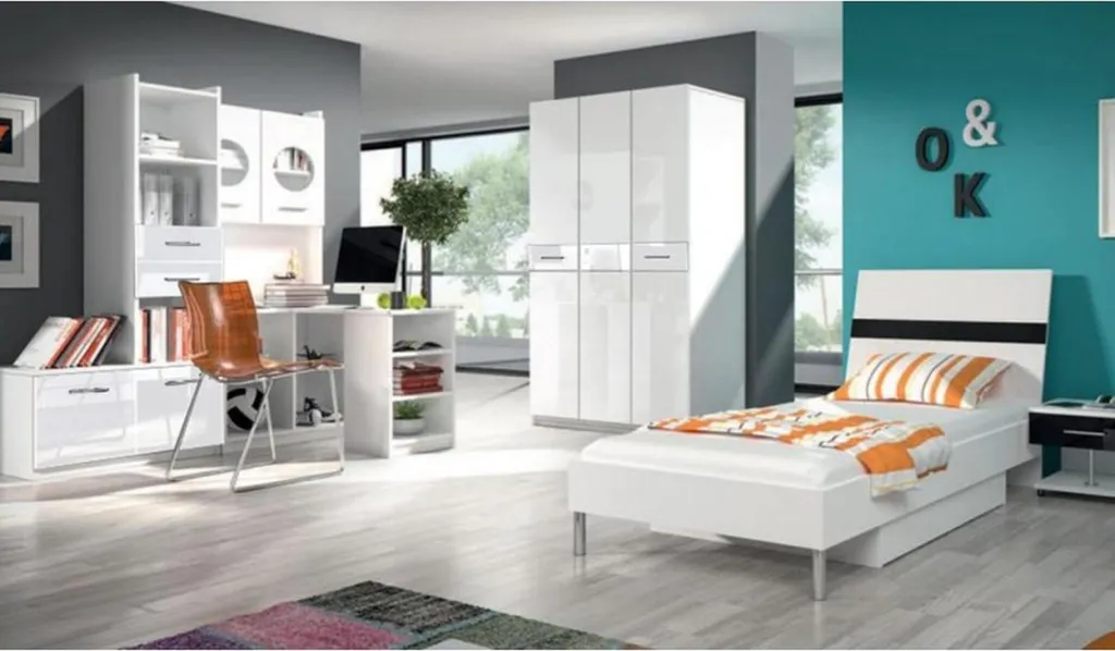 Bureau de jeunesse moderne blanc en bois, meuble de design d'angle