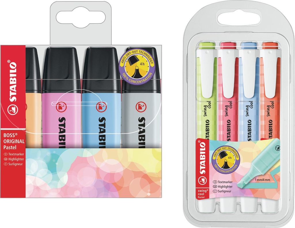 STABILO Textmarker Set Pastel – BOSS ORIGINAL Pastel & swing cool Pastel – 8 Farben – Highlighter Set