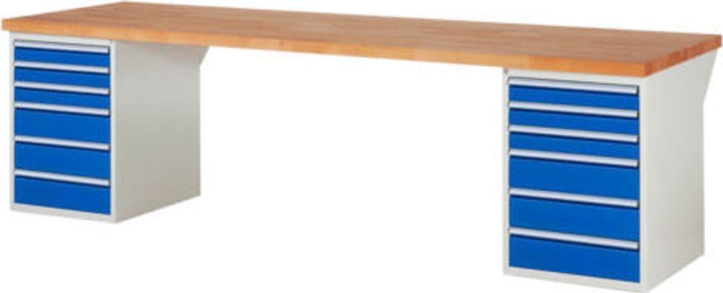 Werkbank mit 12 Schubladen - Vollauszug - 90:6 / 150:6 - 840 x 3.000 x 900 mm (HxBxT) - Traglast 1.000 kg - Buche