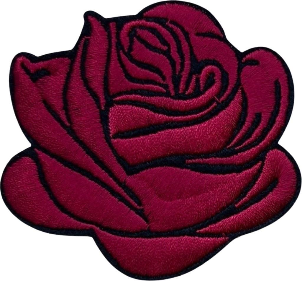 Rosenblüten-Emblem-Aufnäher in Burgunderrot zum Aufbügeln