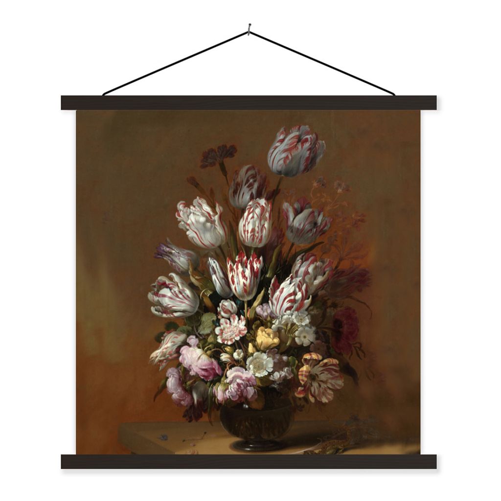 MuchoWow Textilposter Kunst - Blumen - Stillleben - Alte Meister - Vintage 40x40 cm mit schwarzem Rahmen - Fotos
