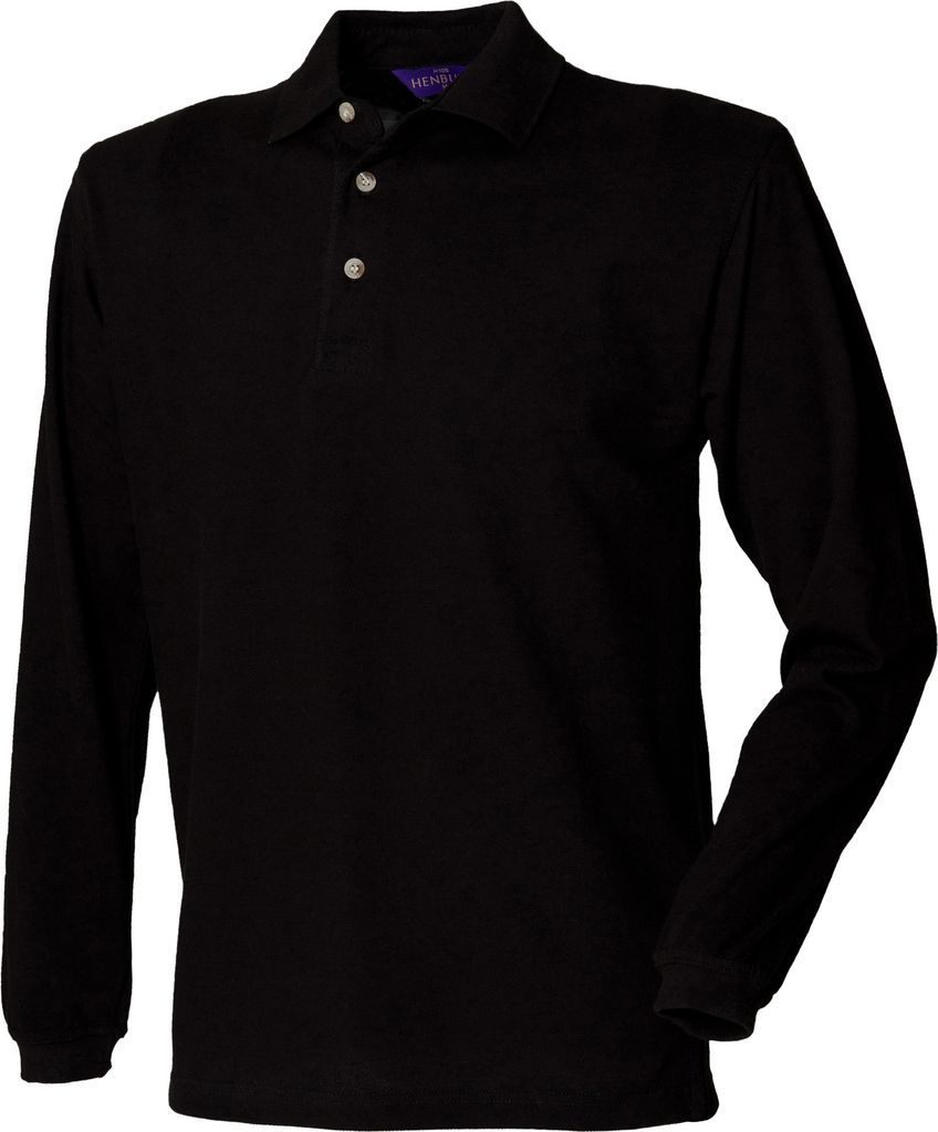 Henbury Herren Polo-Shirt, Langarm RW618 (S) (Schwarz)