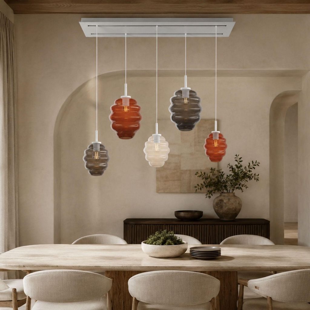 s.luce Echos Esstischlampe 5-flammig 2-reihig 160cm Baldachin, Ø 18/25cm Klar 5-Flammig Oval, Länglich