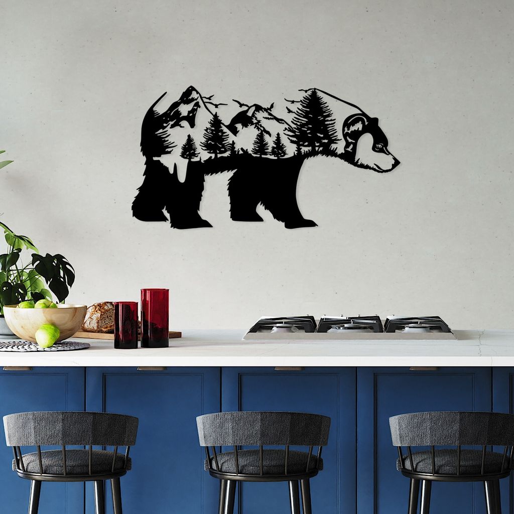 Wallity, Bear- SKL2598, Schwarz, Sonstige Wohndekorationen, 70 x 37 cm, 100% Metall (Dicke: 1