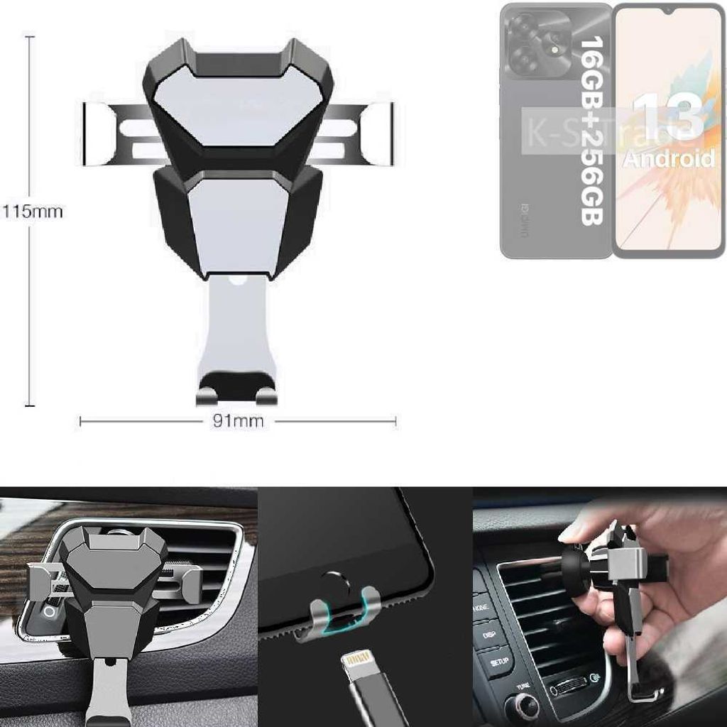 K-S-Trade Lüftungshalterung kompatibel mit UMIDIGI A15T kompakte Handy-Halterung Lüftungsschlitz Lüftungsgitter Autohalterung KFZ Auto-Halterung
