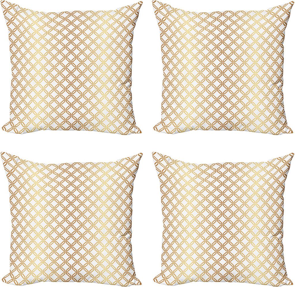 ABAKUHAUS Geometrisch Kissenbezug Set (4 Stück), netted Hexagonal, Moderner Doppelseitiger Digitaldruck, 45 cm x 45 cm, Pale Camel Weiß
