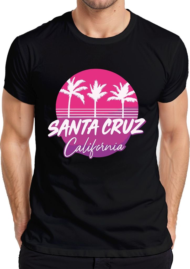 Santa Cruz California Palmen Retro Surfer Strand Küste Urlaub Herren T-Shirt, Schwarz, XXL