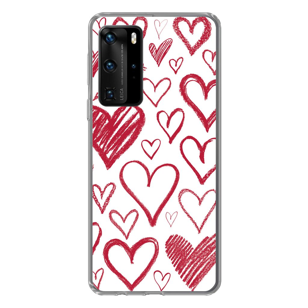 MuchoWow Handyhülle Schutzhülle Hülle für Huawei P40 Pro Eine Illustration mit mehreren Herzen auf weißem Hintergrund Silikon Softcase Handy...
