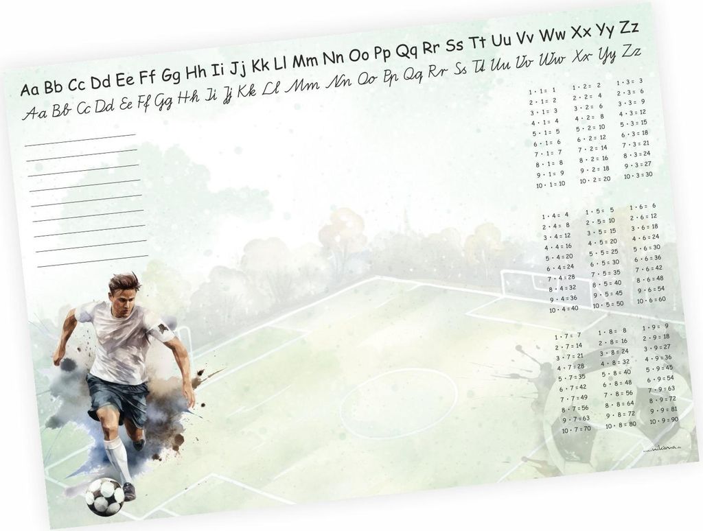 A3 Schreibtischunterlage Papier Fußball mit kleinem 1×1 | 50 Blatt