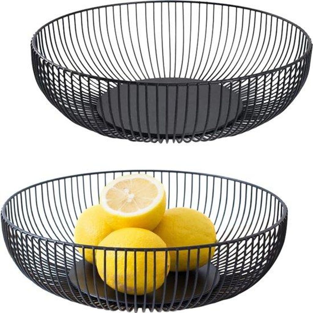 Schwarze Metall- Obstschalen - 2er Set, runde Form für Gemüse, Obst, Brot - Aufbewahrung und Präsentation, 28 x 8 cm