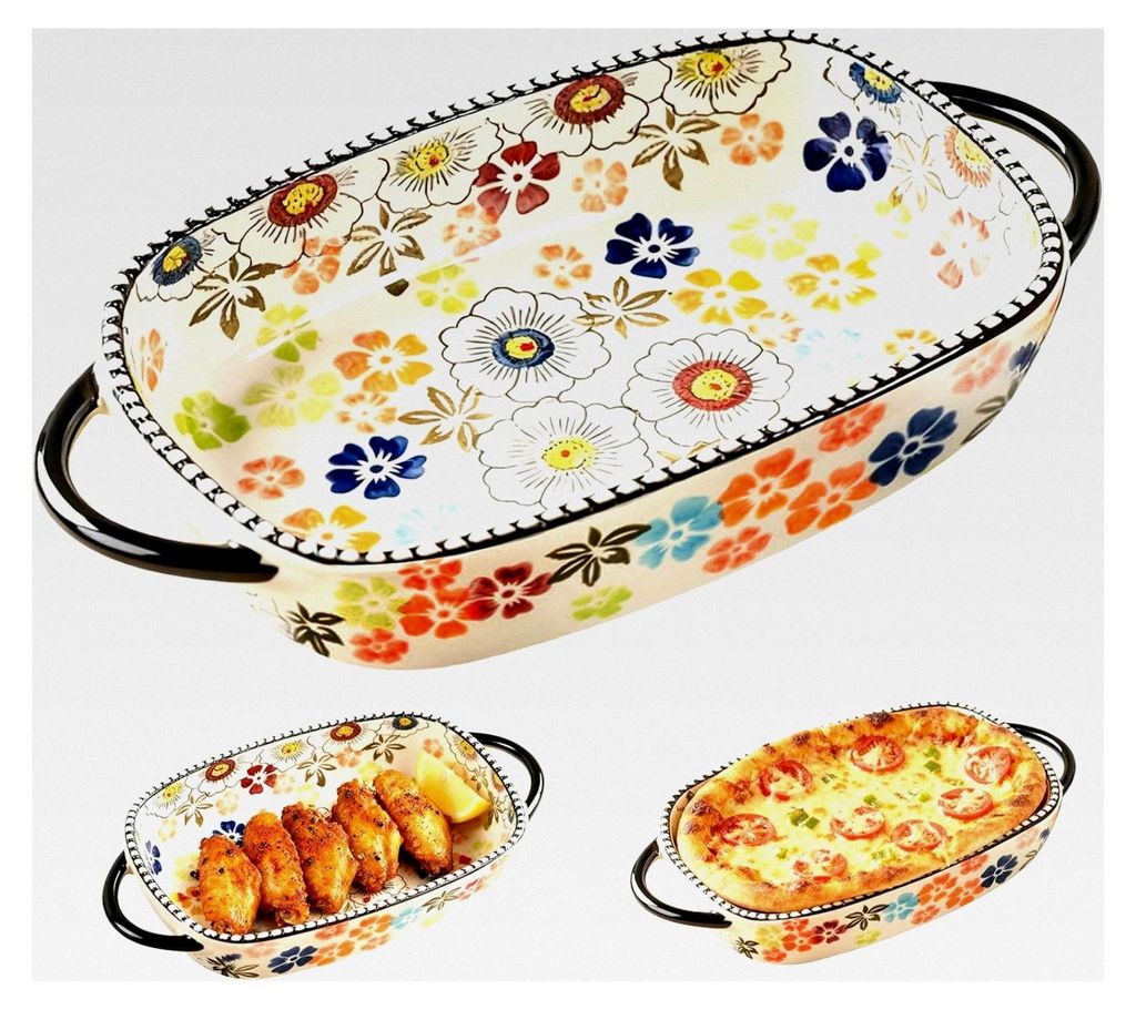 Keramische Auflaufform 600ML: Rechteckige Backform 23,8x13,2x5,2cm mit Griffen, Ofenfeste Form für Lasagne, Aufläufe, Tiramisu, geeignet für Bac...