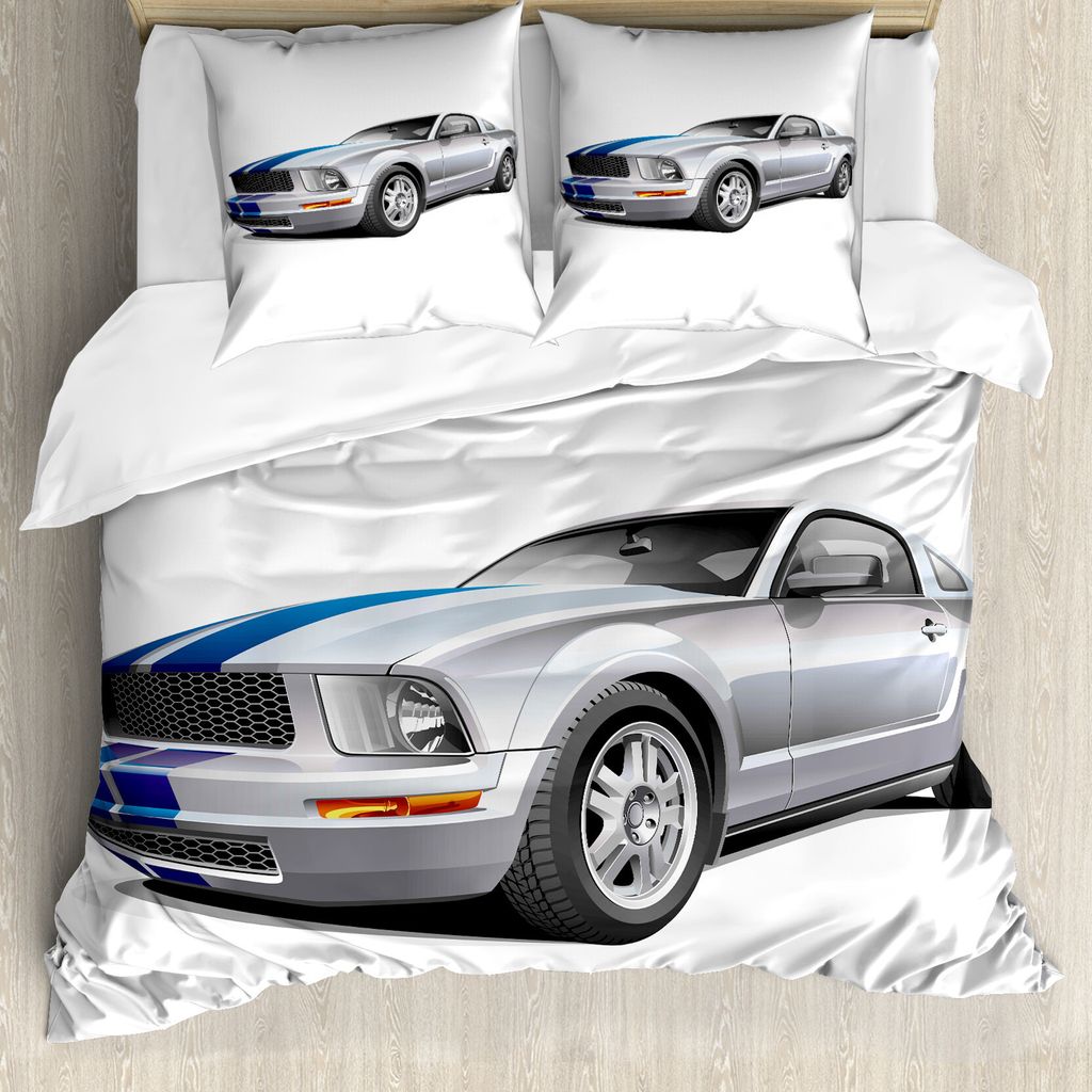 ABAKUHAUS Teen Zimmer Bettbezug, Kühle Speed Car, Milbensicher Allergiker geeignet mit Kissenbezügen, 200 cm x 200 cm - 80 x 80 cm, Grau Blau