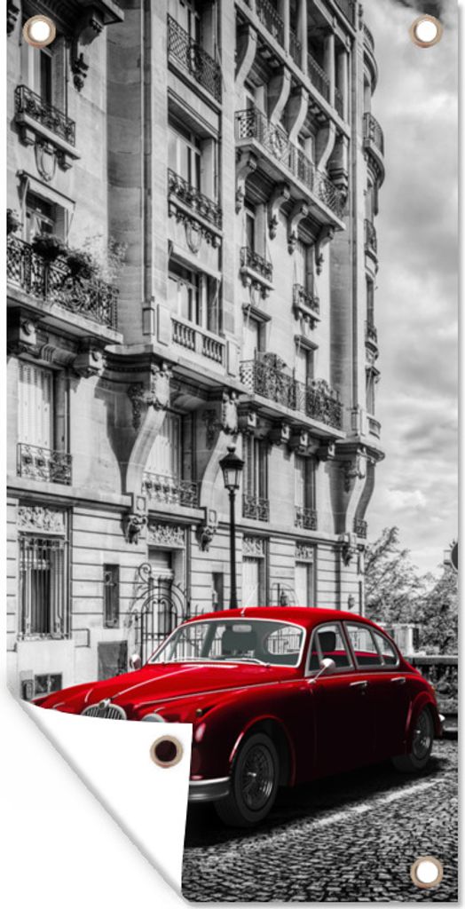 MuchoWow 30x60 cm Outdoor-Poster Gartendeko Sichtschutz Garten Poster für den Garten Paris - Schwarz - Weiß - Auto