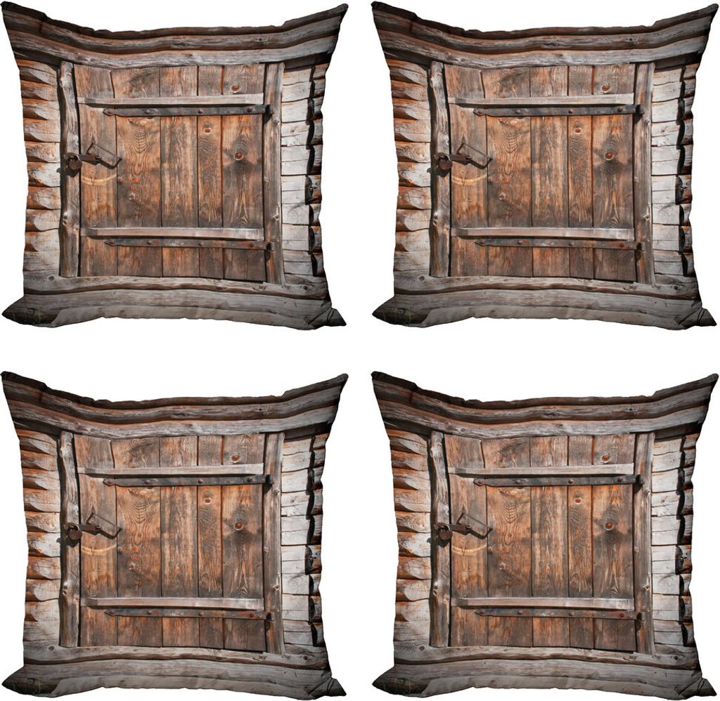 ABAKUHAUS Jahrgang Kissenbezug Set (4 Stück), Rustikale Holztür, Moderner Doppelseitiger Digitaldruck, 40 cm x 40 cm, Braun