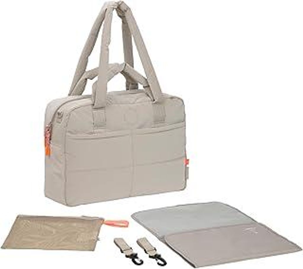 LÄSSIG Baby Wickeltasche mit Tragegriff und Wickelunterlage, Kinderwagenbefestigung, wasserabweisend/GRE Everyday Bag beige