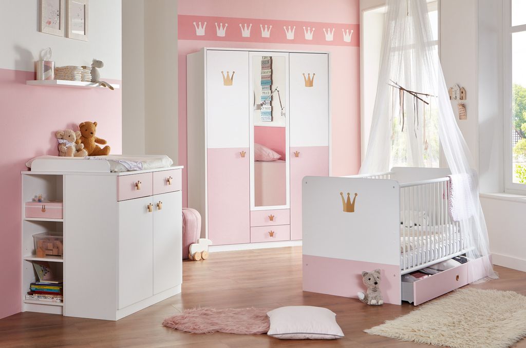 wimex Babyzimmer-Set Cindy, 7-teilig, Weiß und Rosé, Produktbild 