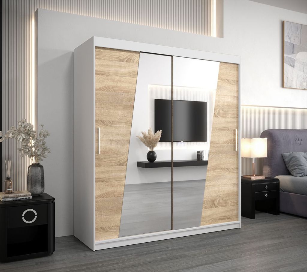 Kleiderschrank mit Schiebetüren MIRIAM – Breite 180 cm, weiß/sonoma Eiche