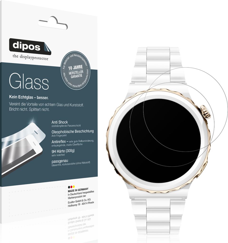 2x Schutzfolie für Huawei Watch GT3 Pro Ceramic (43mm) matt - Anti-Shock 9H Folie dipos Glass Kunststoffglas